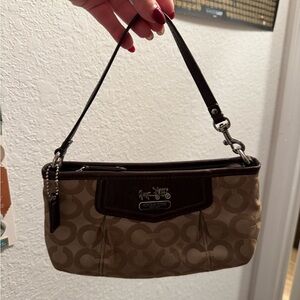 Coach Tan and Brown Signature Wristlet